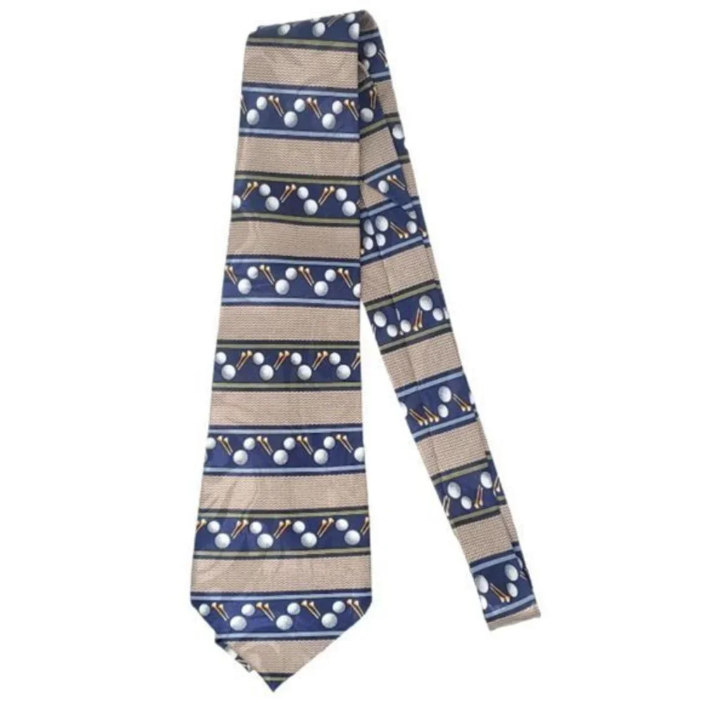 Steven Harris Tie Necktie Golf Balls‎ Tee Blue Tan Brown